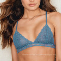 Sexy Damen blau transparentes Dreieck ungefüttert Bralette BH und Panty in Bildern gesetzt